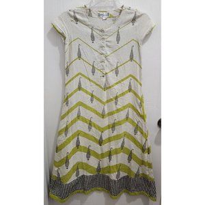 Westside Women's Short Sleeve Quarter Button Kurta Dress Linen Beige/Green Sz S